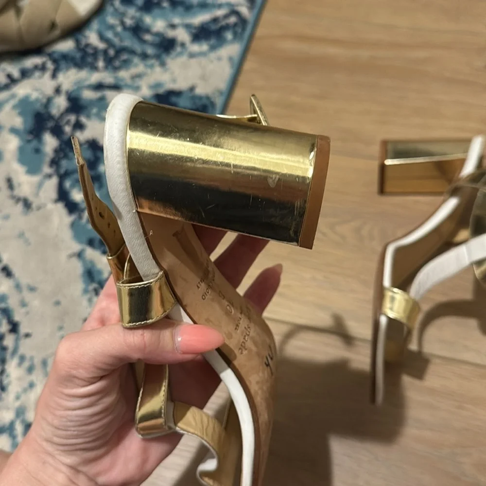 KATE SPADE NY White/Gold Chunky Block Heel Sandals Size 10